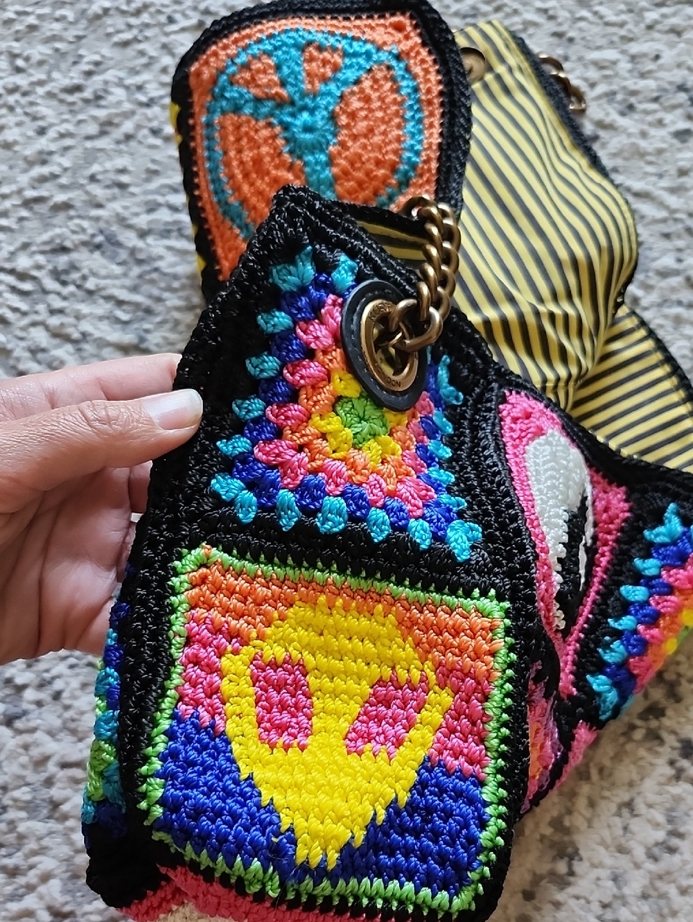 RARE Kurt Geiger Kensington Large Retro Peace Love Crochet Shoulder Bag - Picture 11 of 15